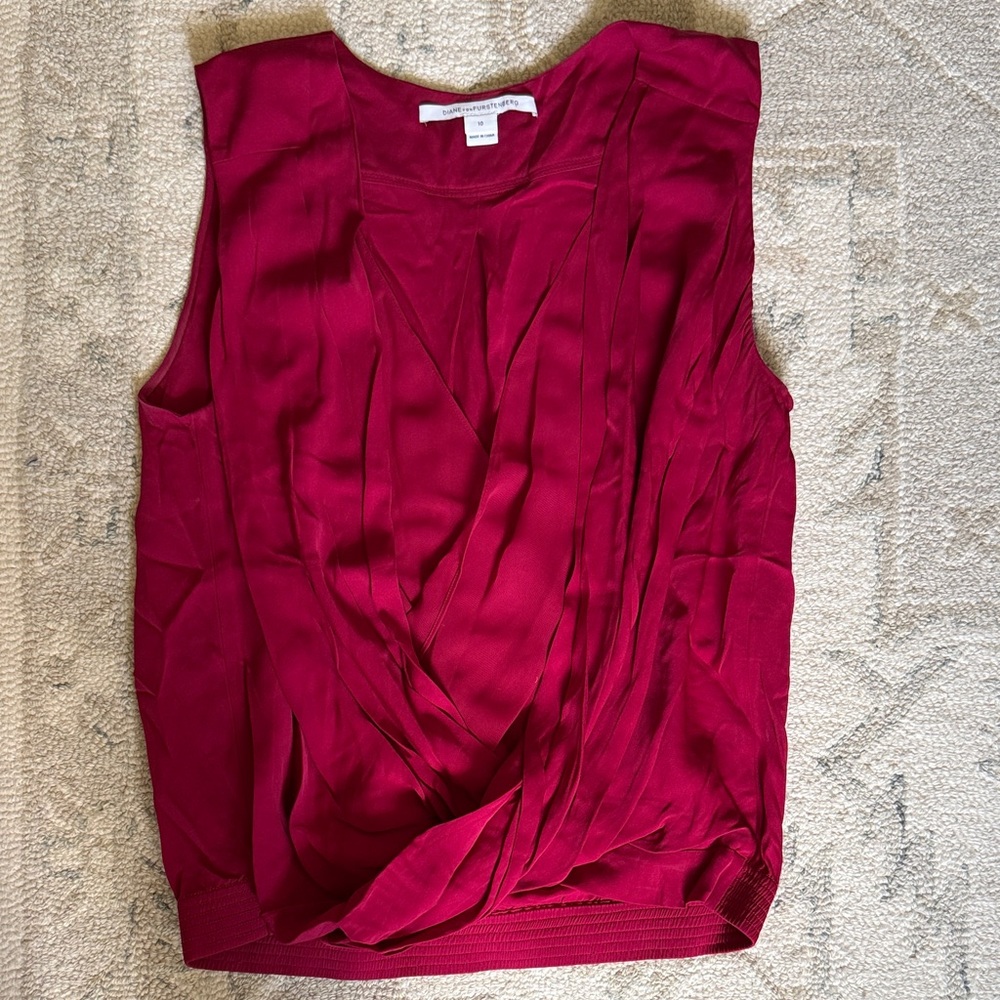 Silk Pleated Draped Sleeveless Top Diane Von Furstenburg